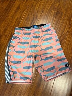 Whale Print Lacrosse Unlimited Shorts in pink & Teal